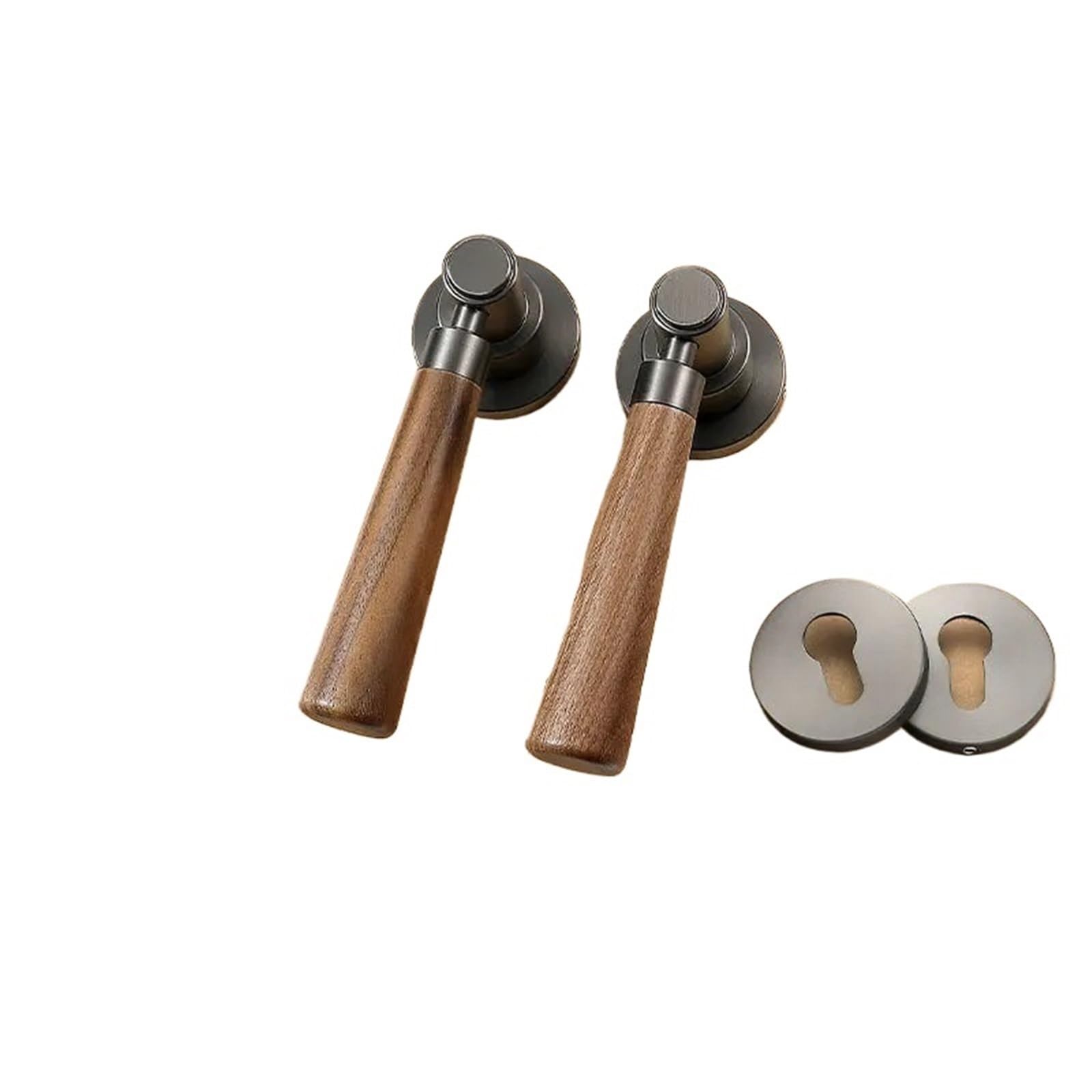 Interior Room Split Style Retro Walnut Wood Door Handle Magnetic/Silent Bedroom Lock 1Pcs(Black Nickel Silent)