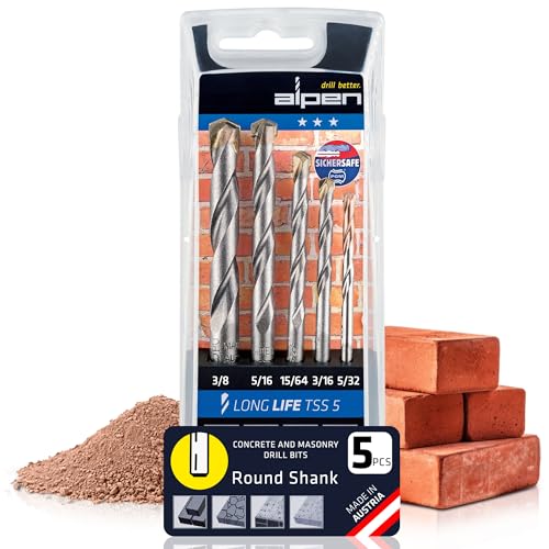 Alpen 5-teiliges Bohrer-Set Longlife für Stein, Mauerwerk und Beton – Vielseitige SDS-Plus Hammerbohrer-Sets für PGM-zertifizierte Präzision und präzise Dübellöcher (zylindrisch, 5 Stück) Alpen 5-teiliges Bohrer-Set Longlife für Stein, Mauerwerk und Beton – Vielseitige SDS-Plus Hammerbohrer-Sets für PGM-zertifizierte Präzision und präzise Dübellöcher (zylindrisch, 5 Stück)