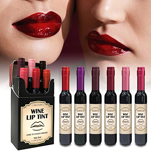 6 Colors/Set Wine Lip Tint Waterproof Wine Lip Stain Long Lasting Waterproof Lip Stain Set Matte Liquid Lip Gloss Set for Girls and Women