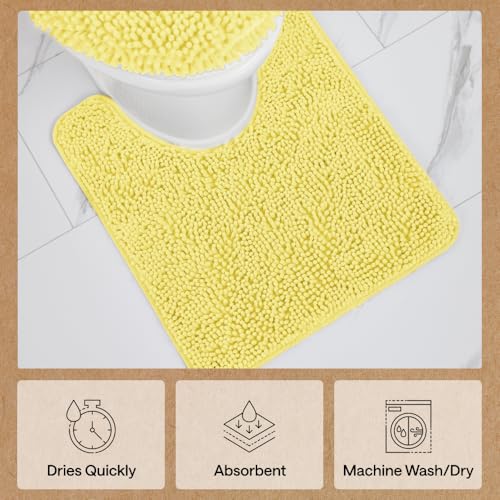 Image of GORILLA GRIP Plush Absorbent Shaggy Chenille Bath Rug Mat for Oval Toilet Base with Rubber Backing, Machine Washable Rugs, Soft Microfiber Contour Mats for Toilets, Bathroom Decor, Yellow