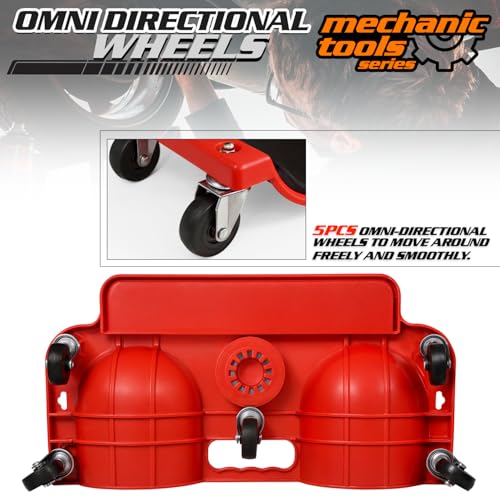Image of M-AUTO Rolling Knee Creeper Durable Knee Pads with Full 360 Degree Turn Casters and Tool Tray, Garage Kneeling Pads on Swivel Castors for Home Workshop Auto Repairing Maintaining, Red