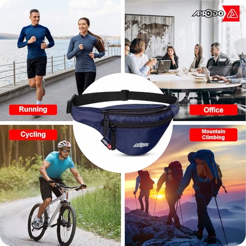 Image of Aprodo Chest & Waist Bag for Men and Women, Hands-Free Fanny Pack Bumbag with 3 Zippered Pockets, Easy Carry Phone Wallet & Cards Beltbag for Sports, Travel, Jogging, Cycling and Workout (Navy Blue)