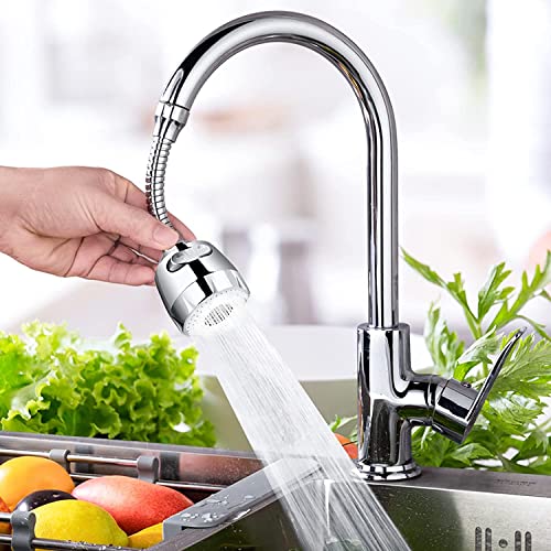 Image of YANCI Kitchen Tap Faucet Extension 17.5cm 360 Degree Rotatable Anti-Splash Extender with Hose Spray Head Swivel Aerator Foam & Rain Mode for Kitchen, Bathroom, Silver, Flexible Nozzle-A