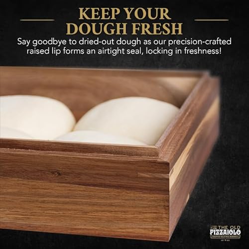 The Old Pizzaiolo Wooden Pizza Dough Proofing Box w/Lid – 16” x 12” – Made From Natural Acacia Wood – 2-Pack