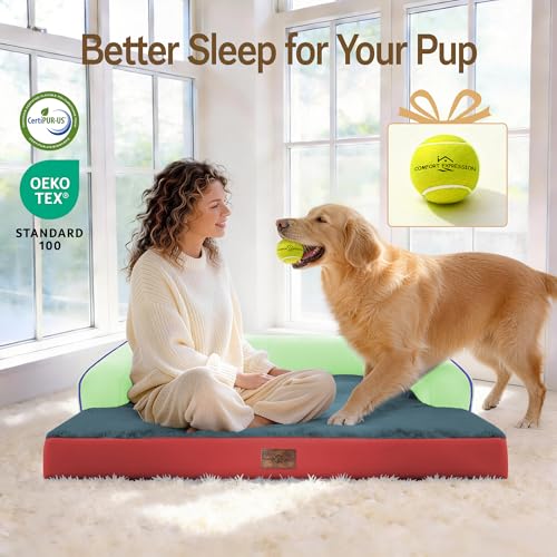 Image of Comfort Expression Washable Orthopedic Dog Bed for Extra Large Sized Dogs | Waterproof Memory Foam Pet Bed 42x30 Inch with Removable Cover with Non-Slip & Bolster