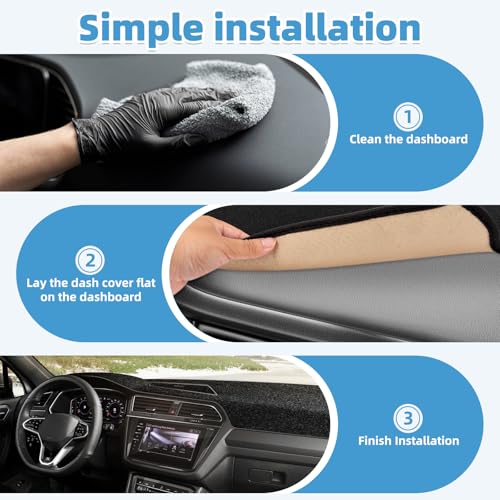 Image of Dash Cover Mat Compatible with Volkswagen VW Tiguan 2017-2024 Non-Slip Dashboard Cover Mat Sunshade UV Rays Protector Interior Accessories