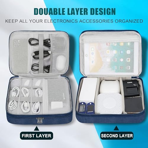 INOVERA (LABEL) Nylon Double Layer Cable Organizer Bag|Travel Electronic Accessories Case|Tech Organizer Storage Bags For Sd Card,Usb Flash Drive,Charging Cords,Usb Charger,Mini Tablet (Dark Blue) 3