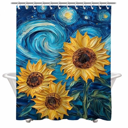 Rideau de douche bleu tournesol 200x220 cm en polyester imperméable
