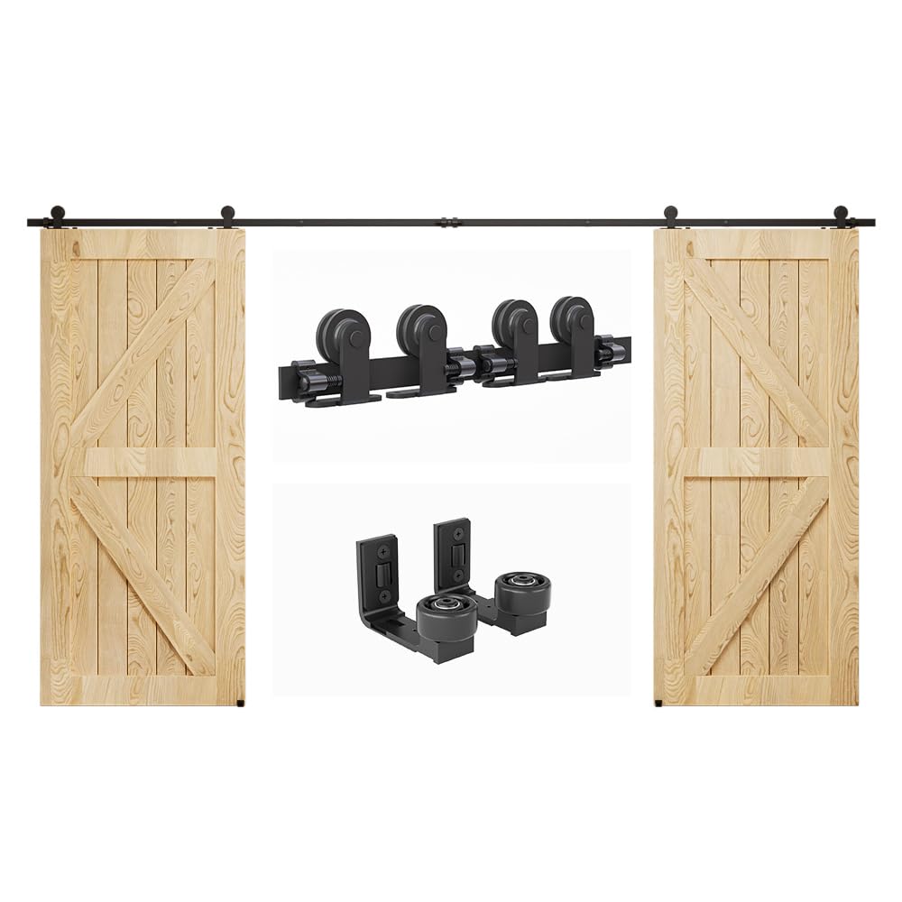 203 cm (6,6 FT) Hardware per porta scorrevole Kit di granaio Accessorio per armadio con rullo per porta doppia,Contiene guida a pavimento regolabile