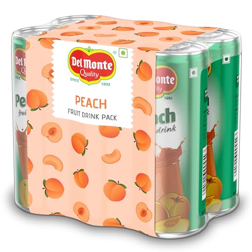 Image of Del Monte Peach Fruit Drink (Pack of 6) -With real peach bits | Sweet, Juicy & Perfect for Cocktails & Mocktails |No added preservatives