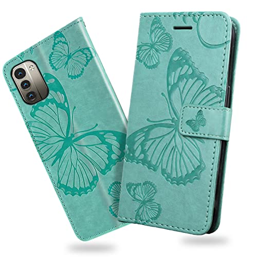 DENDICO Funda para Nokia G21 / Nokia G11, Magnético Libro Funda de Cuero PU para Nokia G21 / Nokia G11, Diseño en Relieve Carcasa con Ranura para Tarjeta, Verde