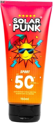Solar Punk Sport Sunscreen SPF 50+ PA ++++| Sweat &amp; Water Resistant | No White Cast | Suitable for All Skin Types | 150g Tube
