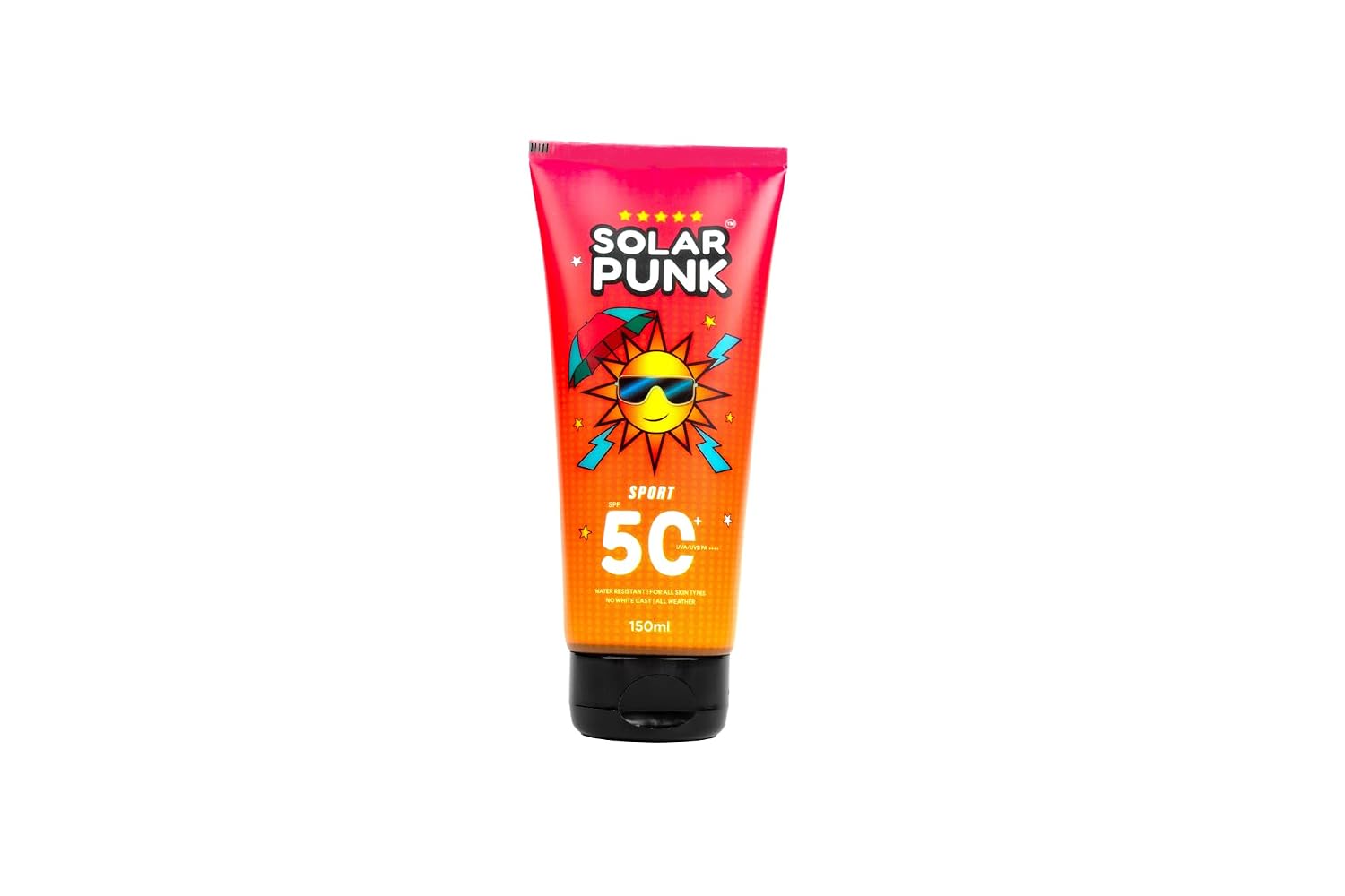 Solar Punk Sport Sunscreen SPF 50+ PA ++++| Sweat & Water Resistant | No White Cast | Suitable for All Skin Types | 150g Tube