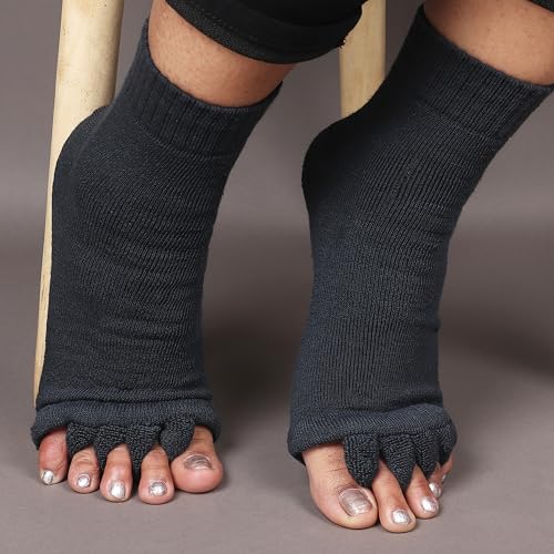 Image of Aegon Foot Alignment Socks Cotton | 5 Toe Separator | For Foot Pain Relief | Bunion Corrector | Hallux Valgus | Plantar Fasciitis | 1 Pair (Grey)