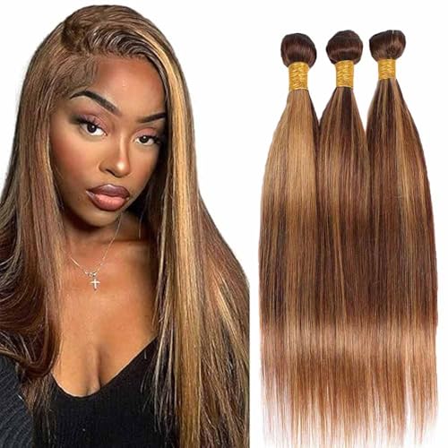 Highlight Bundles Human Hair Straight 24 26 28 Inch Highlight Blonde Bundle Color P427 Extension 3 Bundles 50g Per Bundle 150g Total Unprocessed Virgin Hair Double Weft