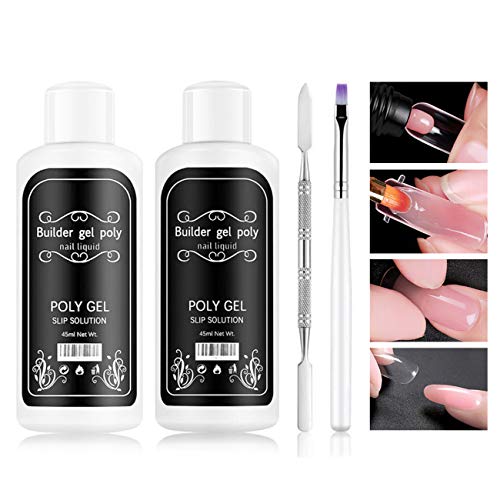 2 PCS Nail Extension Gel Solution,Quick Poly Gel Slip Solution,Nail Extension Gel Liquid Solution,Nail Gel Liquid Extension,Nail Gel Builder Liquid for DIY Nail Art,Contain 1 Brush & 1 Spatula