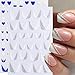 Adesivi per unghie, French per unghie, autoadesivi, a forma di cuore, 3D, a stelle, blu, argento, nero, bianco, per nail art (4 fogli)