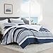 Bedduvit Striped Queen Comforter Sets - 100% Cotton Bedding Comforter Sets Queen,Navy Blue Striped Bed Set,3 Pieces Reversible Bed Set Pattern Printed Comforters Queen Size Matching Pillow Shams
