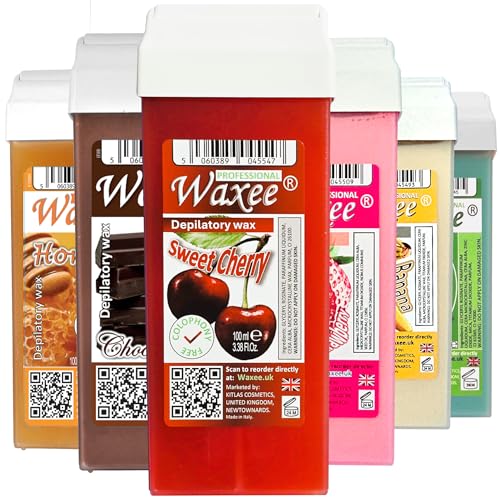 Mix of 6 roll-on wax cartridges, roller wax refill 100ml from UK Brand- Waxee!