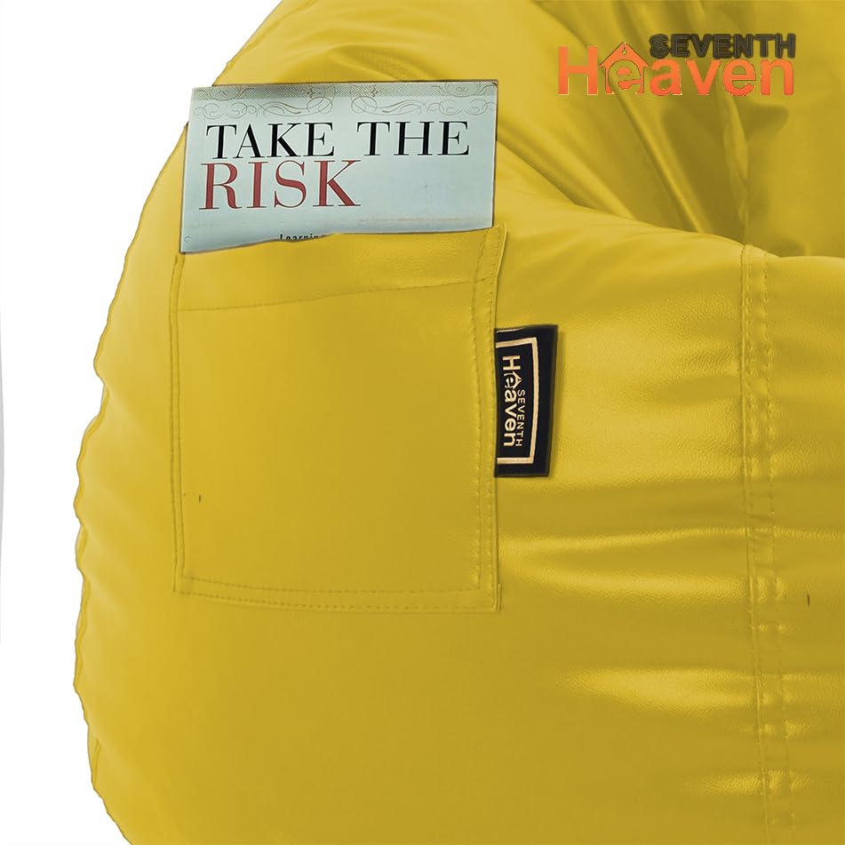 Image of Seventh Heaven 4XL Bean Bag Cover with Footrest and Cushion (Without Beans) | Premium Scratch Resistant Leatherette | (Leatherette Fabric - Yellow)