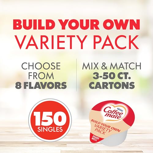 Image of Nestle Coffee mate Creamer Singles Mix & Match Variety Pack, Non Dairy, No Refrigeration, 0.375 fl oz Tubs, 150 Count (Pack of 50 Per Flavor)