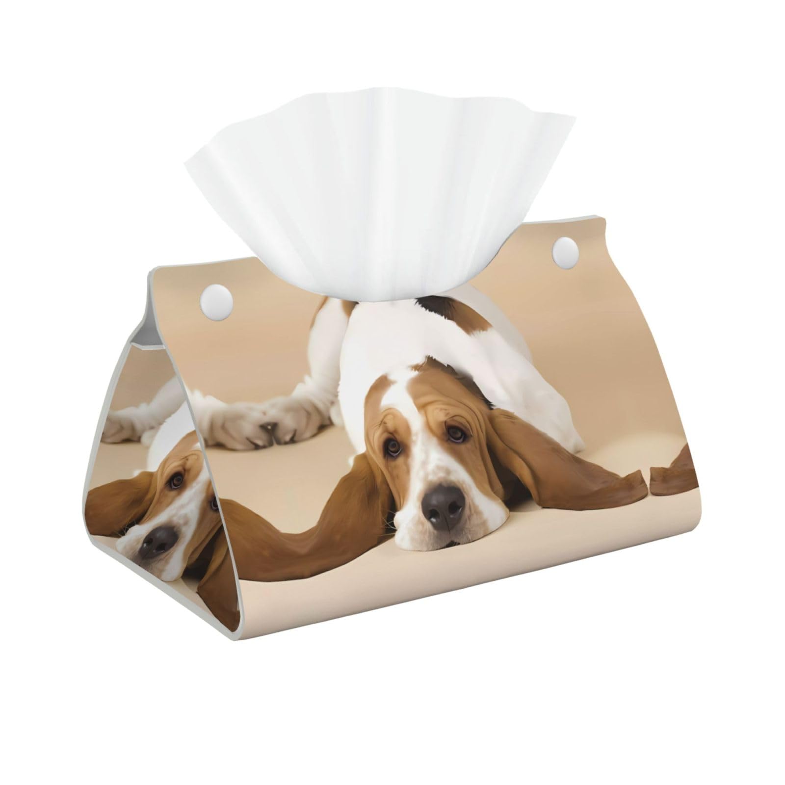 Basset Hound Print Long Tissue Box Cover Holder Foldable Leather Organizer for Vanity, Nightstand, Desk & Bathroom