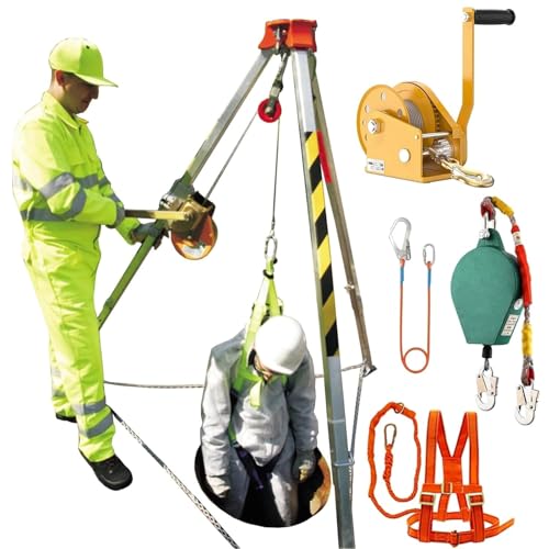 Confined Space Tripod Kit with Falling Protector and Safe Belt Aluminum Manhole Support Stand for Well Tunnel Vertical