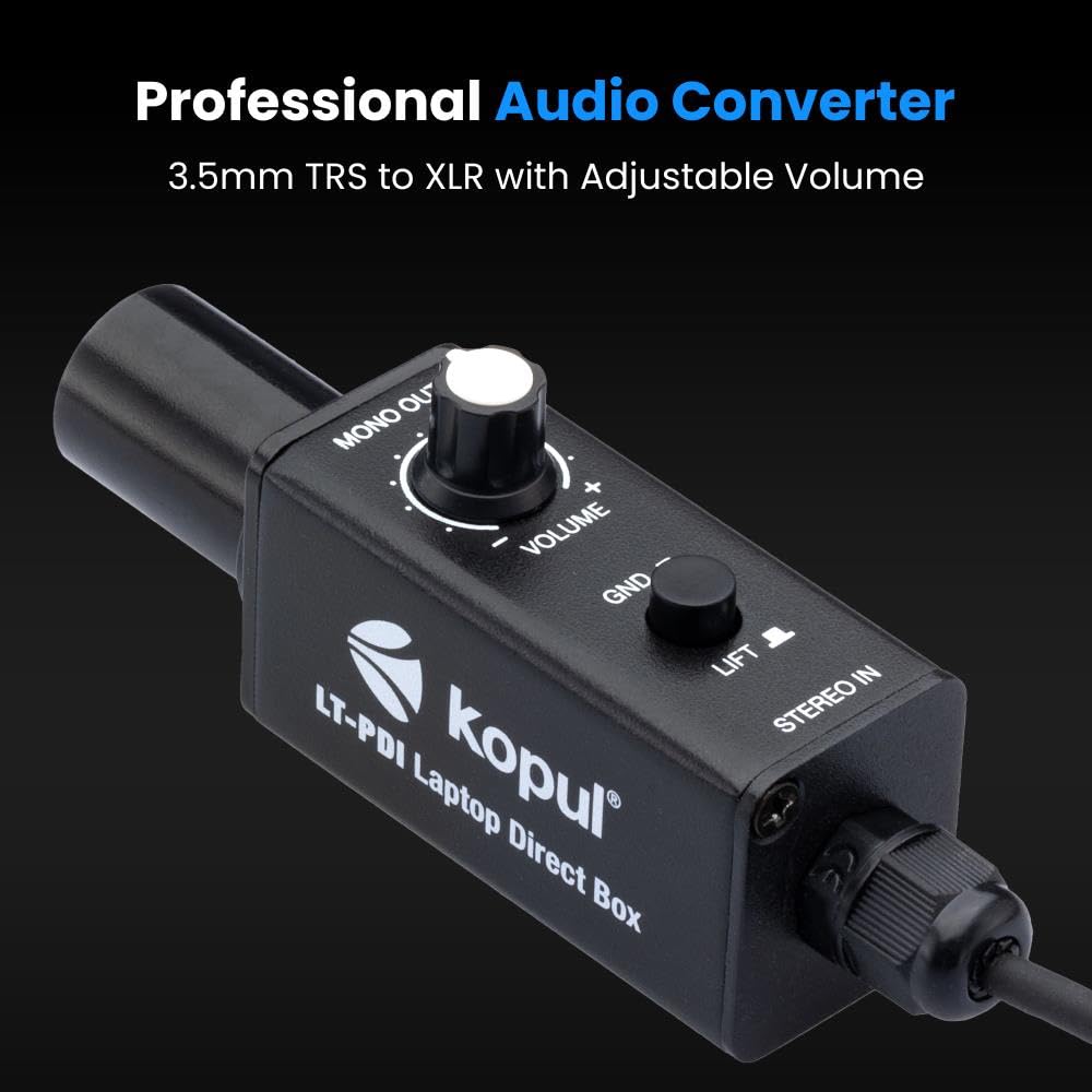LT-PDI - Caja directa pasiva de un canal para portátil (Caja Directa) - Convierte audio desequilibrado a audio equilibrado, ideal para computadora, caja DI estéreo, señal de audio limpia para