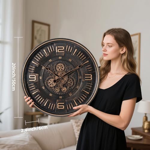 20 Bronze Large Moving Gear Wall Clock