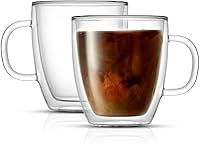 JoyJolt Savor Double Wall Insulated Coffee Mugs - 13.5oz Glass Set of 2, Borosilicate Hot/Cold Glasses with Handles