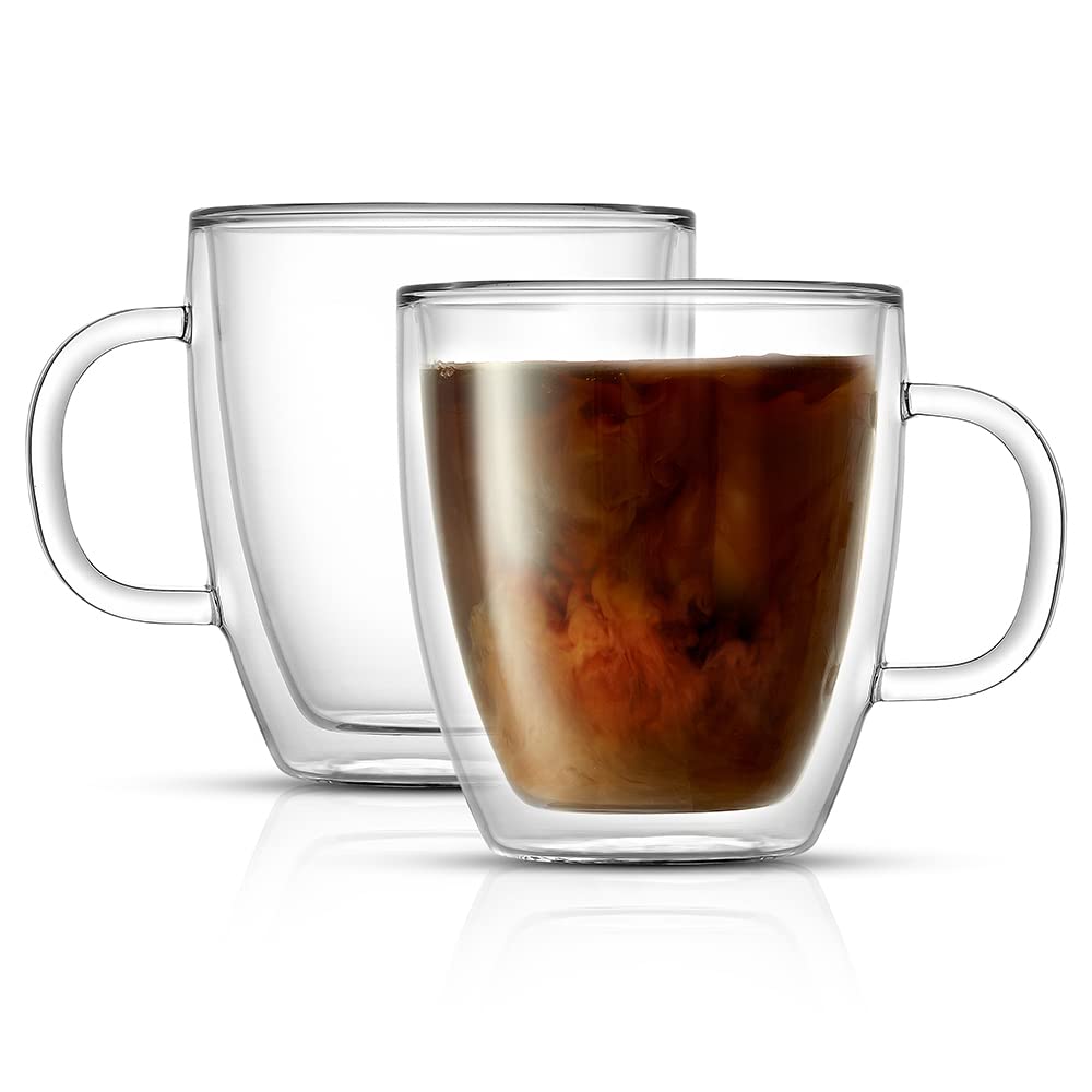 JoyJolt Savor Double Wall Insulated Glasses - Coffee Mugs Set of 2 - 13 5-Ounces