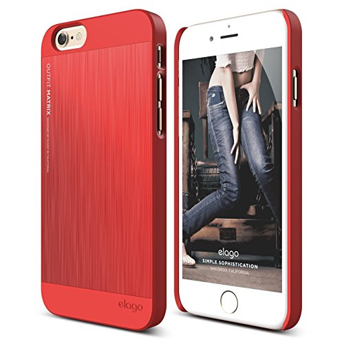 iPhone 6S Case, elago® [Outift Matrix][Extreme Red] - [Premium Hybrid Construction][Brushed Aluminum][Spark Design Award] - for iPhone 6/6S