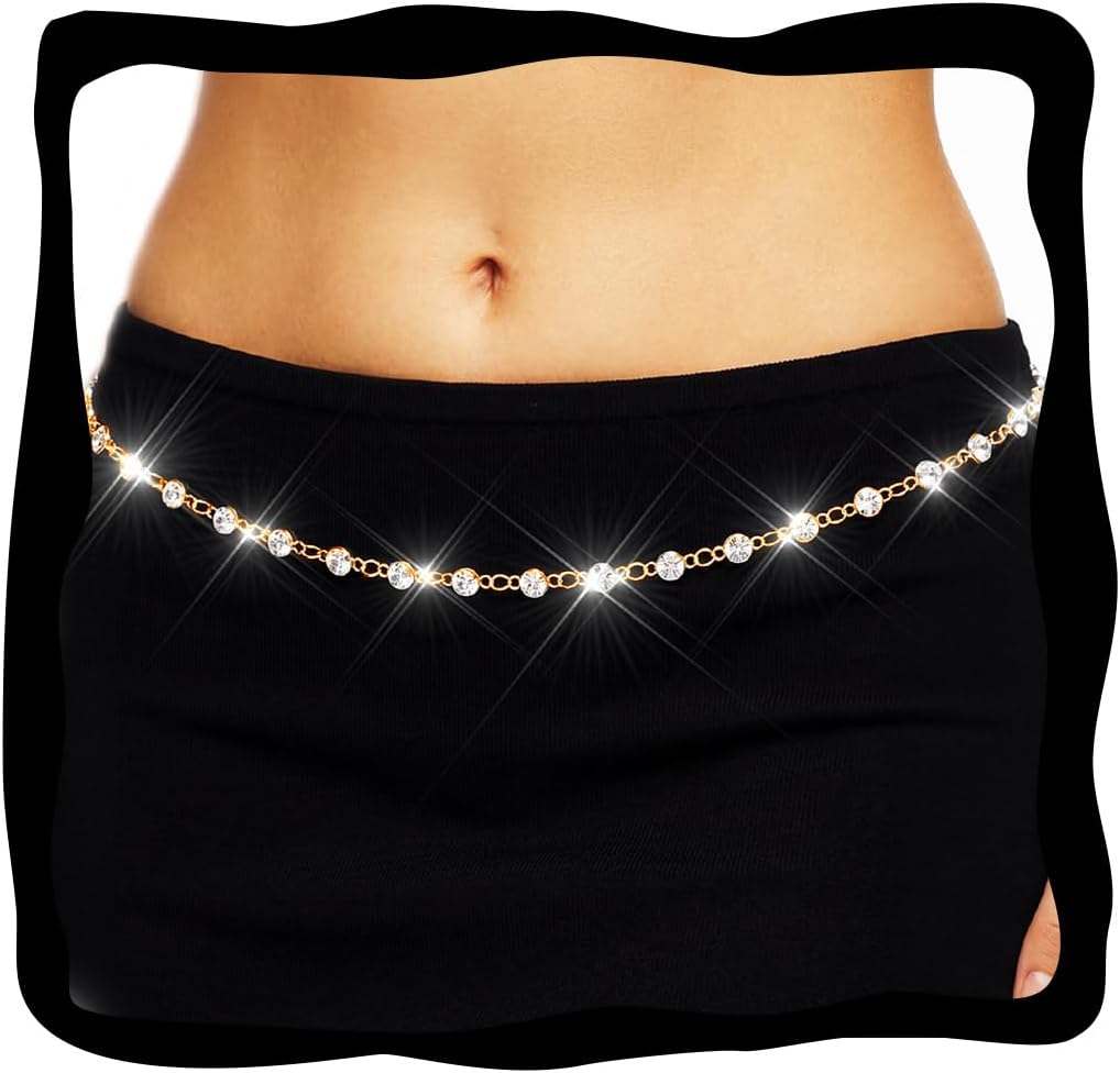 Nicute Rhinestone Belly Chain Silver Waist Chain Sparkly Body Jewelry for Women
