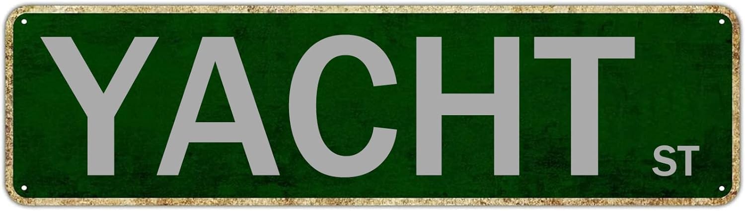 Peiyeety A009 Vintage Metal Tin Sign Decorative Wall Art Yacht St Themed Street Sign, Rustic Style, Durable Waterproof Rustproof, For Home, Nautical Decor, Boat, Easy To Mount, 4X16 Inch