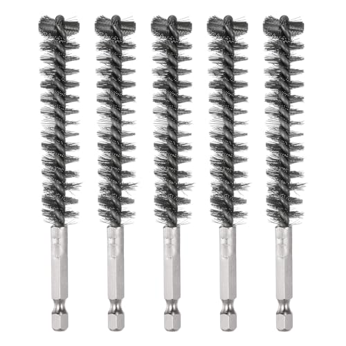 HARFINGTON 5Pcs Bore Brush Stainless Steel 14mm Dia Cleaning Twisted Wire Brush Tube Pipe Cleaner with Handle 1/4 Inch Hex Shank for Tubes, Ports, Bearings
