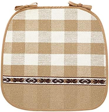 Set of 4 Chair Seat Pads Cushion with Ties, D-Shape, Cotton Chair Pads for Garden Patio Kitchen Dining 48x50cm,Brass