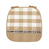 Set of 4 Chair Seat Pads Cushion with Ties, D-Shape, Cotton Chair Pads for Garden Patio Kitchen Dini