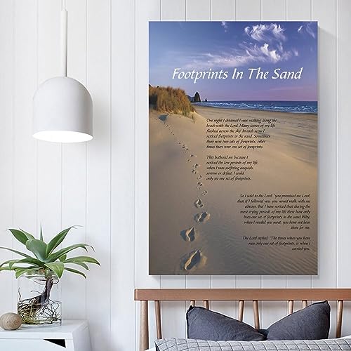 Usoway Footprints in The Sand Poem Motivational Quotes Wall Art Canvas Bedroom Painting Home Decor Pictures Artworks Posters UnFramed-1,16x24inch(40x60cm) - Thumbnail 5