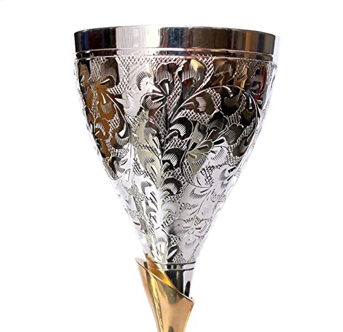 Dnu Avenue Set Of 2 Silver Plated Brass Wine Goblets With Red Velvet Gifting Box, Silver Plated Brass Champagne Flutes, Engraved Wine Cups, Champagne Flutes, Couple Wine Glass Set. #TOP3