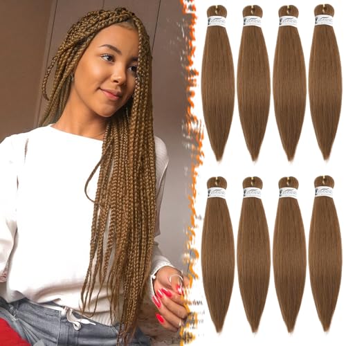 BARSDAR Pre Stretched Braiding Hair, 66cm 8 Packs Auburn Cheveux Tressés Pré-étirés pour Box Tresses Yaki Texture Hot Water Setting Synthétique Braiding...