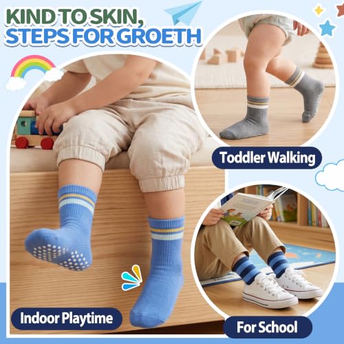 Image of Welwoos Baby Girls Toddlers Grips Socks 12 Pairs Kids Anti Slip Non Skid Animal Funny Cartoon Crew Breathable Cotton Socks