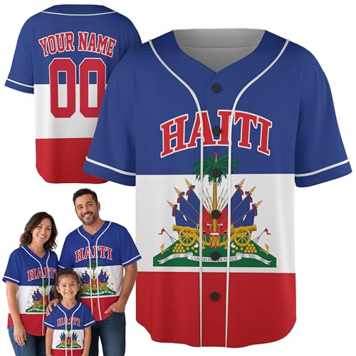 Custom Haiti Flag Baseball Jersey - Personalized Haitian Pride Shirt Name & Number - Men Women Softball Uniform Team Gift miniatura 1