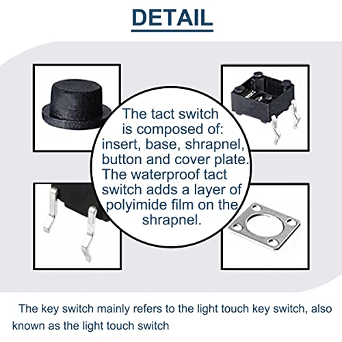 DAOKAI Miniatur-Mikro Schalter,4 Pin Tactile Drucktaster 6x6x5mm Momentaner taktiler Button Switch berühren Electronic Components,für Panel PCB(100 Stück)