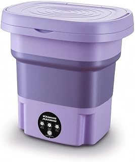 Collapsible Foldable Washing Machine Compact Portable Washer with Draining Basket Space-Saving Mini Washing Machine Lightweight for Students, Travelers, Dorm Rooms, Travel, Apartments, Camping, Purple