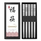 5 Pairs LeviLevo Metal Chopsticks Reusable, Chop Sticks for Sushi, Korean & Japanese Dining, Premium Dishwasher Safe Stainless Steel
