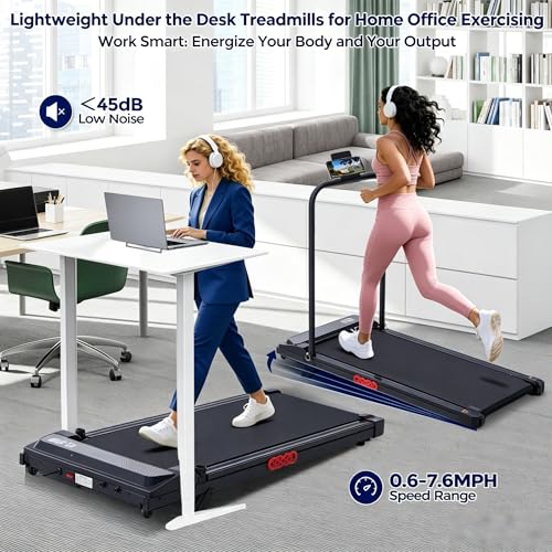 Image of Portable Treadmill with Incline, Walking Pad with Handle Bar for Home, Small Walking Pad Treadmill with Incline and Handles, 3.5HP Electric Mini Treadmills for Home Exercising, 0.6-10MPH, 400LBS