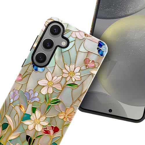 TnXee Case for Samsung Galaxy S24 Plus,Stained Glass Bloom Flower Phone Case Drop Resistant Glossy 2 in 1 Solid Dual-Layer Cover for Girl Women by TnXee - Used condition - Image 2