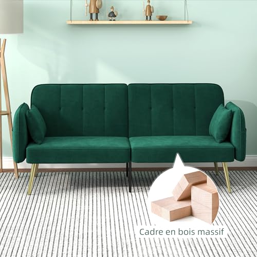 Canapé 2 places convertible velours vert foncé - 83B-144V00DG