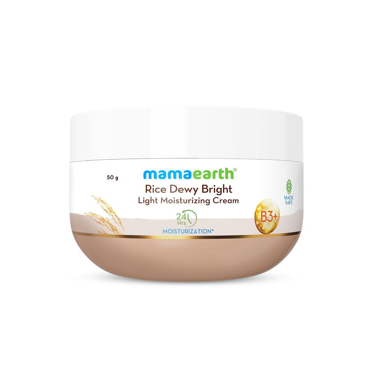 Mamaearth Rice Dewy Bright Light Moisturizing Cream With Rice Water & Niacinamide For Glass-Skin 50G|For Face, Hands & Body |24H Long-Lasting Moisturization |Non-Greasy Quick Absorbing, All Skintypes