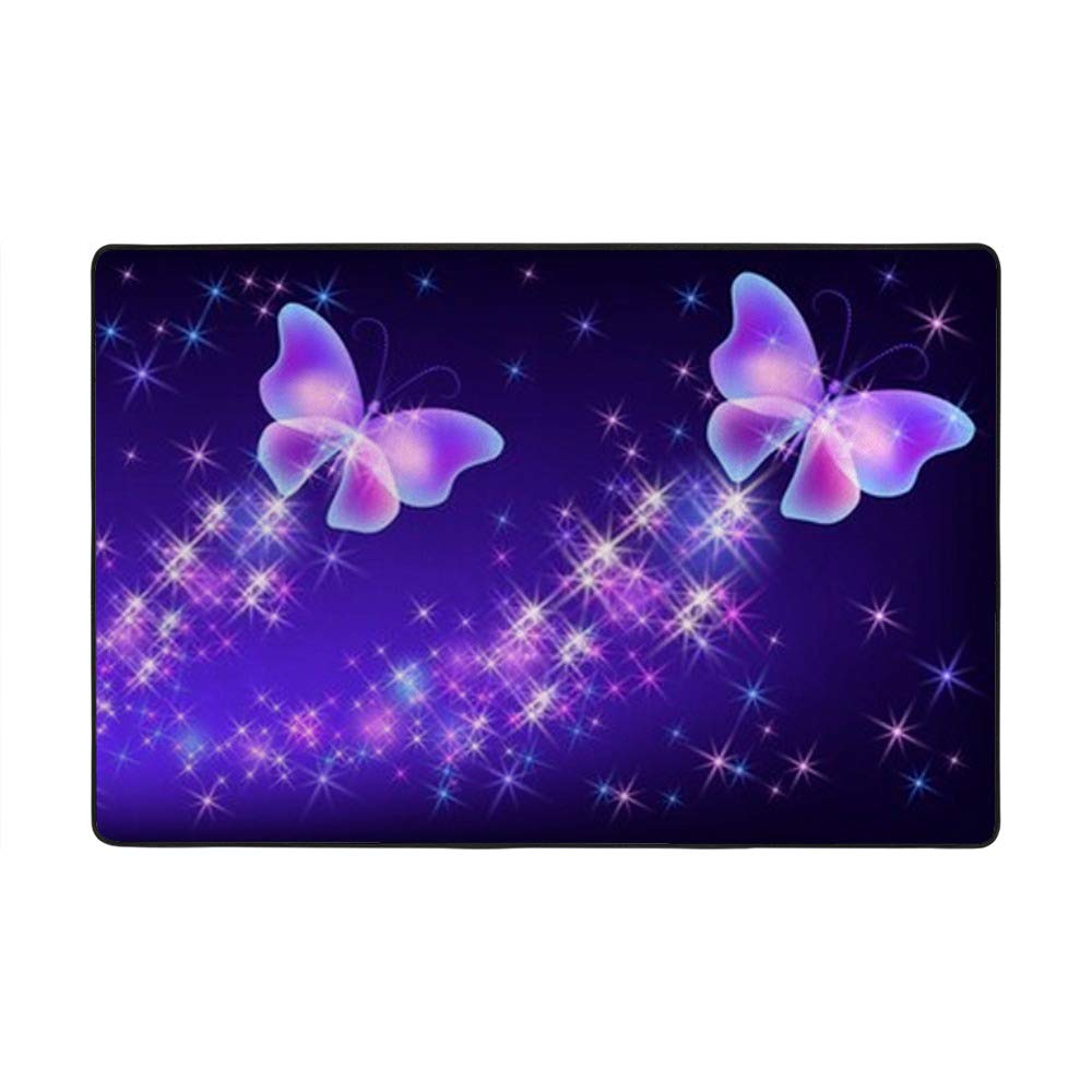 Tapis de salon papillons et étoiles Ruchen en velours corail doux de 160x122cm